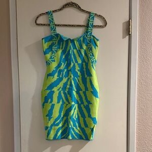 Neon Lime & Teal Bodycon Dress